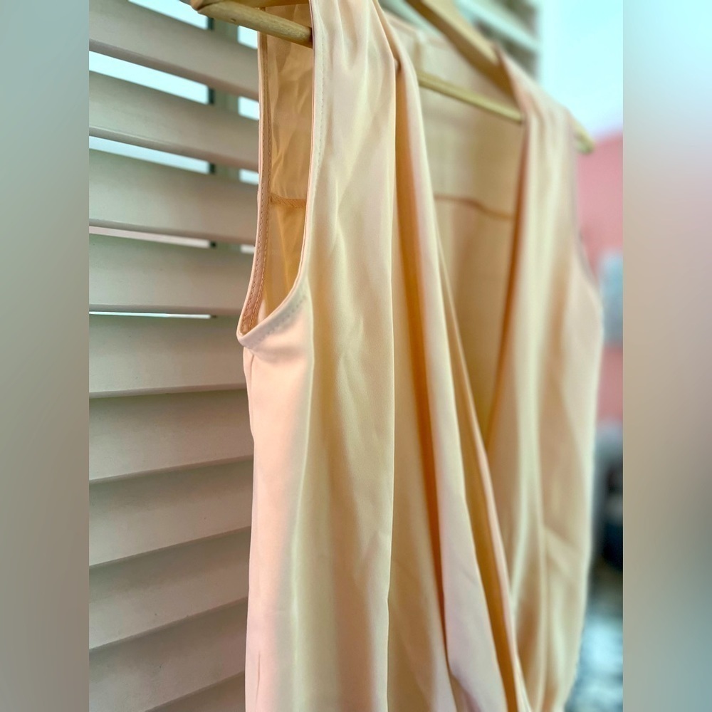 SHE Soul Harmony Energy surplice blouson draped blush pink top Sz M